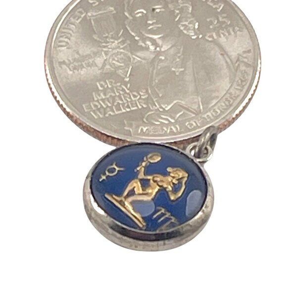 Virgo Zodiac Pendant Charm Glass Bubble Blue Sterling Enamel Astrology Jewelry S - Picture 6 of 6